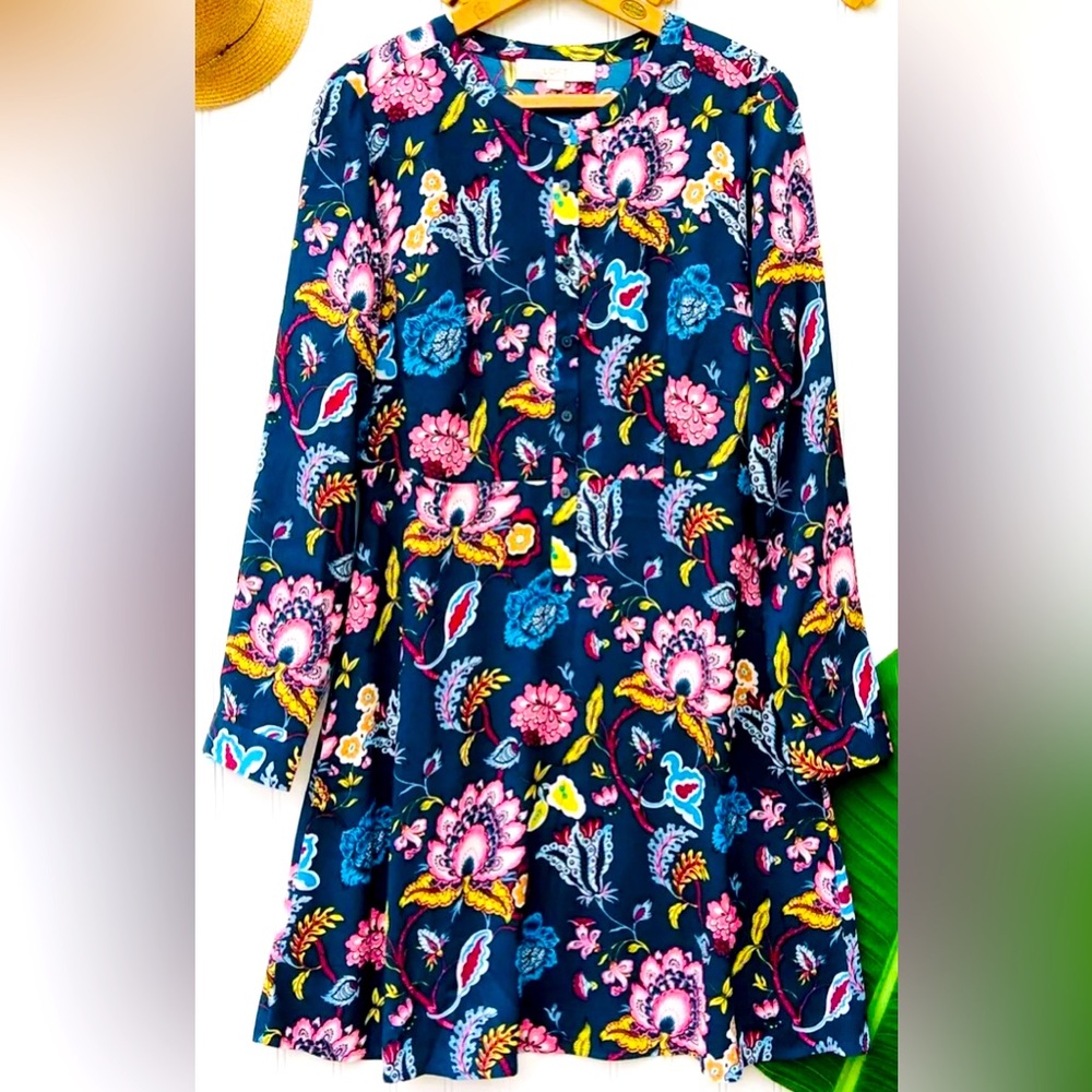 Ann Taylor Loft Floral Print Long Sleeve Dress